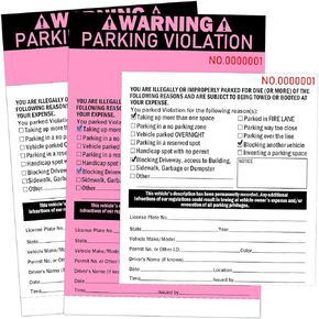 2 Part Carbonless Perforated Numbered Parking Violation Warning Book 6 x 4 Inch Parking Violation Ticket Tow Warning Illegally Parked Record Tickets for Car Vehicle Window 50 Pack (Size 1, Color2)