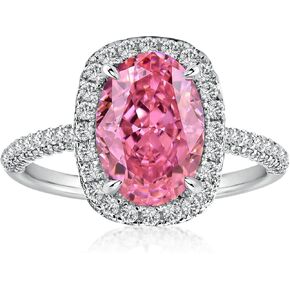 2.5ct Oval Cut Pink Simulated Diamond Engagement Ring,Crushed Ice Gemstone with Halo,925 Sterling Silver Promise Ring