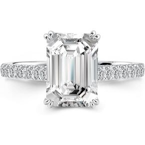 4.0 Carat 5A Grade Emerald Cut Zirconia Engagement Ring,Simulated Diamond Ring,925 Sterling Silver Promise Ring