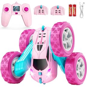 Remote Control Car, Pink RC Cars for Girls, 2.4 GHZ Double Sided RC Stunt Car 360° Rotating Remote Control Crawler with Headlights Car Toys for 6 7 8 9 10 11 12 Girls Birthday