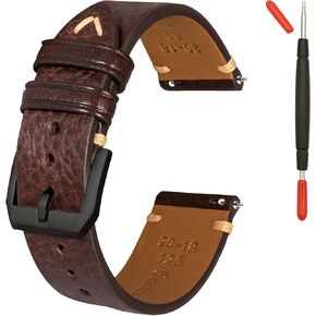 Quick Release Leather Watch Band,Top Grain Leather Watch Straps, Italian Calfskin Watchbands Replacement Strap for Men Women 16mm 18mm 19mm 20mm 21mm 22mm 24mm