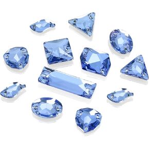 AB Sew On Rhinestone，Flatback Sew On Crystals with Holes Mix Shape Glass Rhinestones Crystal Gems Clothing Accessories for Costume, Clothes, Shoes, DIY Crafts