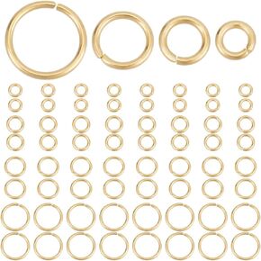 Beebeecraft 1 Box 600Pcs 4/5/6/8mm Open Jump Rings 18K Gold Plated Stainless Steel Single Loop Jump Ring Round Connector Rings for Bracelet Necklace Jewellery Making
