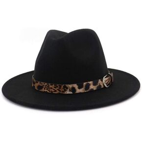 Fashion Wool Blend Wide Brim Felt Fedora Hats Trilby Cap with Leopard Band in Kuwait