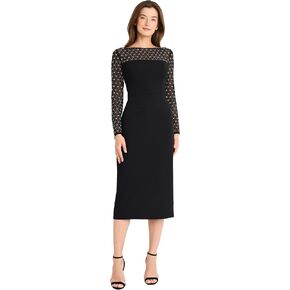 Maggy London Women's Sheath Dress with Heat Fix Illusion Neckline