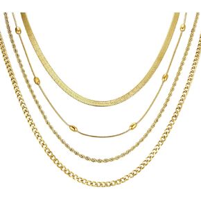 MEALGUET 14k Gold Chain Necklace Women : Waterproof & Sweatproof PVD Coating Dainty Multi Layered Stacked Stainless Steel Herringbone Necklace Set for Women Trendy,Tarnish Free Gold Jewelry