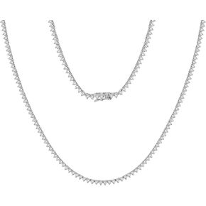 Gemsme 3 Prong 2mm Tennis Necklace, 18K White Gold Plated 2.0mm Round Cubic Zirconia Classic Tennis Necklace For Women