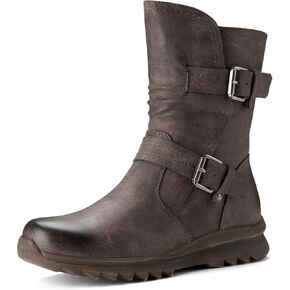 Women's Biker Boots Motorcycle Boots Buckle Mid Calf Boots Low Heel Combat Riding Military Boots for Women