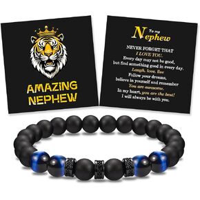 To My Son Grandson Nephew Brother Bracelet Gifts, Elastic Rope Beads Bracelet for Boys Men on Birthday Graduation Fathers Day Back to School Christmas Valentines Day Easter
