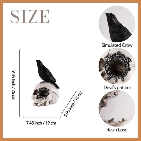 Raven On Skull Halloween Home Decor,Skull Statue,Skull Haunted House Prop Crow Decoration Halloween,Halloween Fun Decorations Horror Statues in Saudi Arabia
