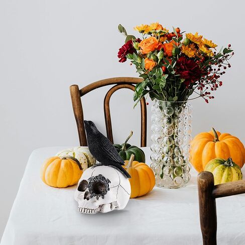 Raven On Skull Halloween Home Decor,Skull Statue,Skull Haunted House Prop Crow Decoration Halloween,Halloween Fun Decorations Horror Statues in Saudi Arabia