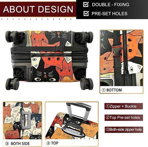 غطاء الأمتعة قابل للغسل غطاء حقيبة حقيبة حامي مضاد للخدش يناسب الأمتعة 18-32 بوصة (قطة لطيفة، L) in Kuwait