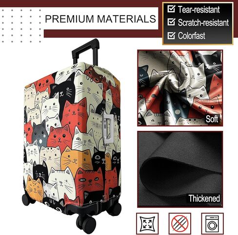 غطاء الأمتعة قابل للغسل غطاء حقيبة حقيبة حامي مضاد للخدش يناسب الأمتعة 18-32 بوصة (قطة لطيفة، L) in Kuwait