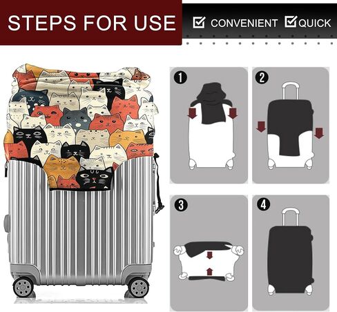 غطاء الأمتعة قابل للغسل غطاء حقيبة حقيبة حامي مضاد للخدش يناسب الأمتعة 18-32 بوصة (قطة لطيفة، L) in Kuwait