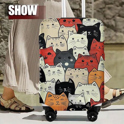 غطاء الأمتعة قابل للغسل غطاء حقيبة حقيبة حامي مضاد للخدش يناسب الأمتعة 18-32 بوصة (قطة لطيفة، L) in Kuwait