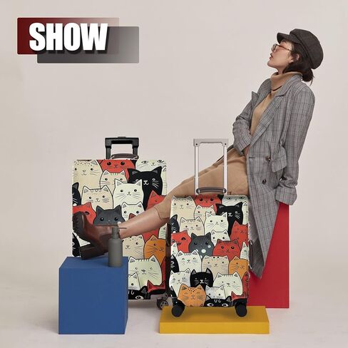 غطاء الأمتعة قابل للغسل غطاء حقيبة حقيبة حامي مضاد للخدش يناسب الأمتعة 18-32 بوصة (قطة لطيفة، L) in Kuwait