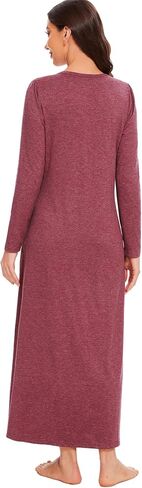 Marvmys Womens Cotton Long Sleeve Nightgowns Soft Ladies Sleep Shirts V Neck Full Length Night Shirts Sleepwear with Pockets in Saudi Arabia