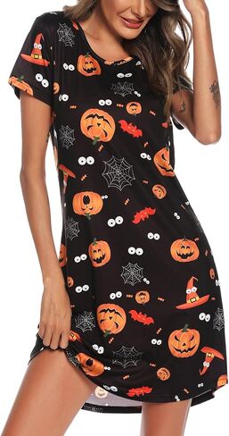 Womens Nightgown 2024 Soft Nightshirt Short Sleeve Sleepshirt Cute Print Sleepwear Nightdress S-XXL in Saudi Arabia
