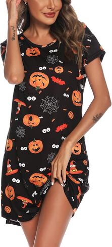 Womens Nightgown 2024 Soft Nightshirt Short Sleeve Sleepshirt Cute Print Sleepwear Nightdress S-XXL in Saudi Arabia