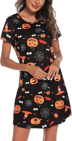 Womens Nightgown 2024 Soft Nightshirt Short Sleeve Sleepshirt Cute Print Sleepwear Nightdress S-XXL in Saudi Arabia