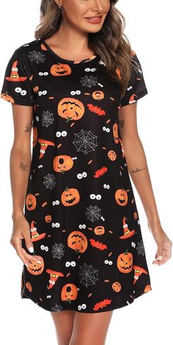 Womens Nightgown 2024 Soft Nightshirt Short Sleeve Sleepshirt Cute Print Sleepwear Nightdress S-XXL in Saudi Arabia