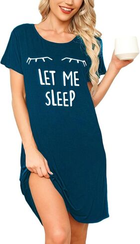 Womens Nightgown 2024 Soft Nightshirt Short Sleeve Sleepshirt Cute Print Sleepwear Nightdress S-XXL in Saudi Arabia