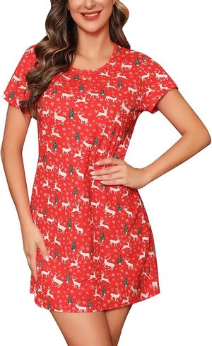 قميص نوم نسائي 2024 قميص نوم ناعم بأكمام قصيرة قميص نوم لطيف مطبوع ملابس نوم S-XXL in Kuwait