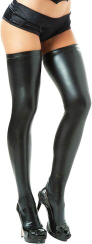 iiniim Sexy Club Women Comfortable Thigh-high Stockings Wet Look Leather Long Socks in Kuwait