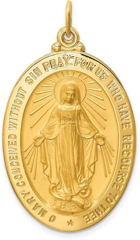 Gold Religious Medals 14K Yellow Gold Solid Polished/Satin Oval Miraculous Medal in Saudi Arabia