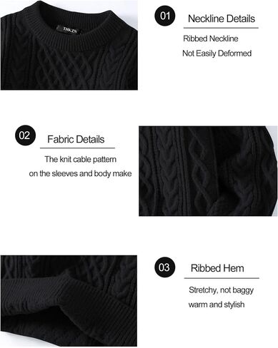 الرجال سترة متماسكة Crewneck فضفاضة تناسب عادية تويست منقوشة محكم كم طويل كابل بلوفر مغزول in Kuwait