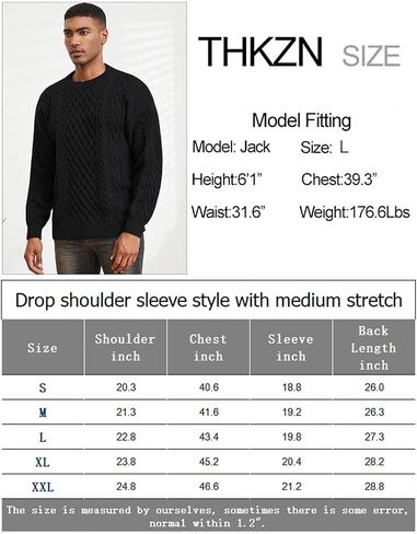الرجال سترة متماسكة Crewneck فضفاضة تناسب عادية تويست منقوشة محكم كم طويل كابل بلوفر مغزول in Kuwait