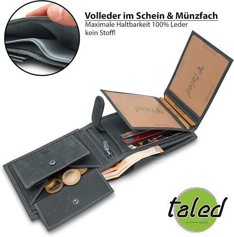 محفظة TALED من الجلد الطبيعي - محفظة حجب RFID للرجال، 12 حامل بطاقة مع جيب للعملات المعدنية للرجال مع صندوق هدايا in Kuwait