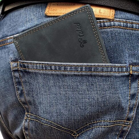محفظة TALED من الجلد الطبيعي - محفظة حجب RFID للرجال، 12 حامل بطاقة مع جيب للعملات المعدنية للرجال مع صندوق هدايا in Kuwait