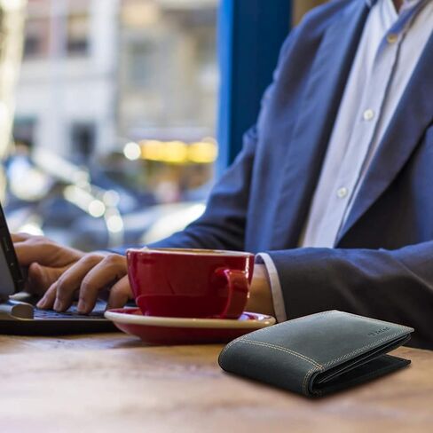 محفظة TALED من الجلد الطبيعي - محفظة حجب RFID للرجال، 12 حامل بطاقة مع جيب للعملات المعدنية للرجال مع صندوق هدايا in Kuwait