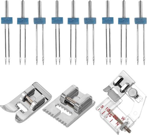 9 Pack Twin Needle Sewing Machine Double Twin Needles Pins Twin Stretch Needles with 3 Pieces Different Presser Foot for Household Sewing Machine Accessories 2/90 3/90 4/90 in Saudi Arabia