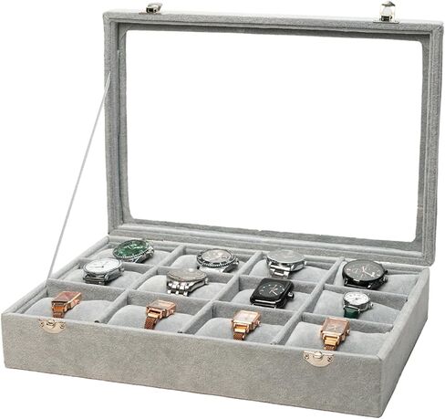 Jewelry Case Watch Organizer Bracelet Display Box with Clear Lid for Selling, watch/Jeweley Holder for Show (Grey Velevt) in Saudi Arabia