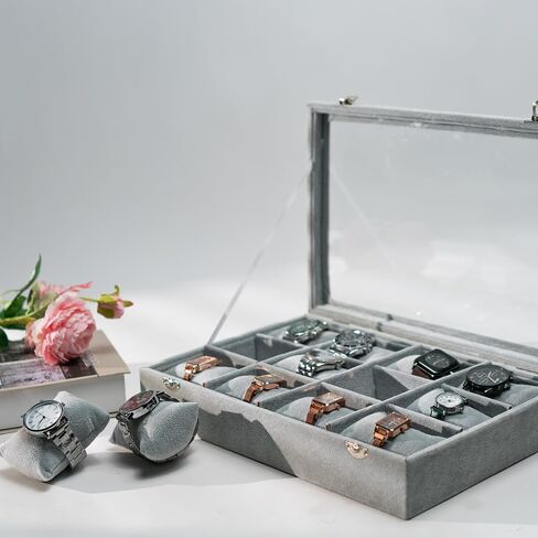 Jewelry Case Watch Organizer Bracelet Display Box with Clear Lid for Selling, watch/Jeweley Holder for Show (Grey Velevt) in Saudi Arabia