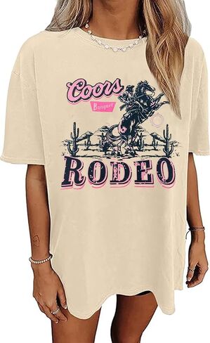 Women's Western Cowboy Shirts Vintage Rodeo Graphic Oversized Tops Country Music Tees Short Sleeve Cowgirl T-Shirt in Saudi Arabia