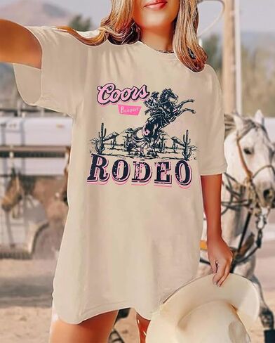 Women's Western Cowboy Shirts Vintage Rodeo Graphic Oversized Tops Country Music Tees Short Sleeve Cowgirl T-Shirt in Saudi Arabia