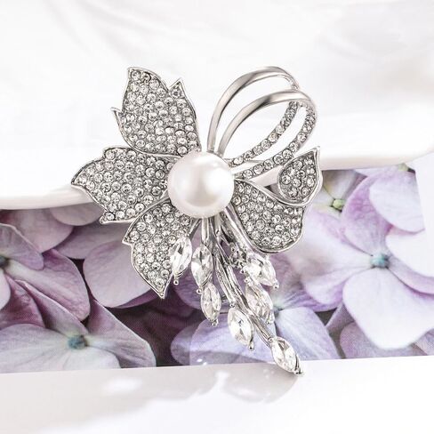 Flower-shaped Wedding Rhinestone Simulated Pearl Brooch Pins for Women in Saudi Arabia