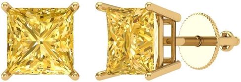 Clara Pucci 4.0 Carat Princess Cut ideal VVS1 conflict Free Solitaire Canary Yellow Designer Stud Earrings Solid 14k Yellow Gold Screw Back in Saudi Arabia