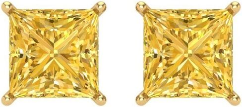 Clara Pucci 4.0 Carat Princess Cut ideal VVS1 conflict Free Solitaire Canary Yellow Designer Stud Earrings Solid 14k Yellow Gold Screw Back in Saudi Arabia