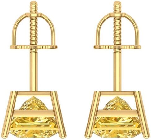 Clara Pucci 4.0 Carat Princess Cut ideal VVS1 conflict Free Solitaire Canary Yellow Designer Stud Earrings Solid 14k Yellow Gold Screw Back in Saudi Arabia