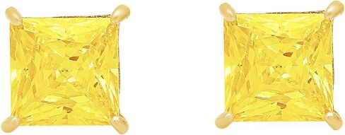 Clara Pucci 4.0 Carat Princess Cut ideal VVS1 conflict Free Solitaire Canary Yellow Designer Stud Earrings Solid 14k Yellow Gold Screw Back in Saudi Arabia