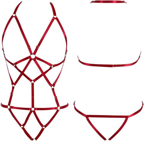 Full Body Harness Bra Women's Lingerie cage Set Punk Gothic Garter Belt Chest Strap Festival Rave Stretchy Fabric Plus Size in Saudi Arabia