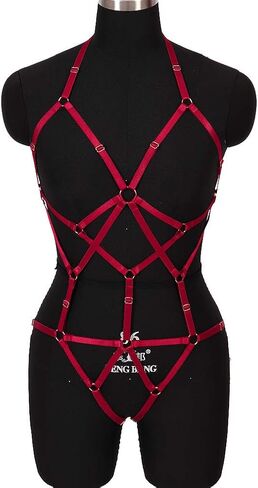 Full Body Harness Bra Women's Lingerie cage Set Punk Gothic Garter Belt Chest Strap Festival Rave Stretchy Fabric Plus Size in Saudi Arabia