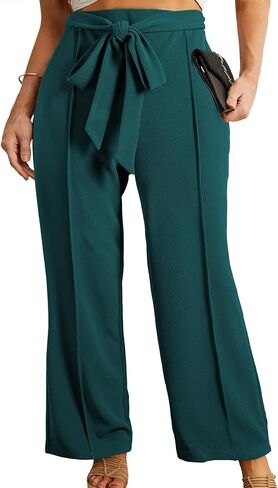 Eytino Plus Size Pants for Women Casual High Waisted Tie Knot Loose Work Pant Lounge Trousers with Pockets(1X-5X) in Saudi Arabia