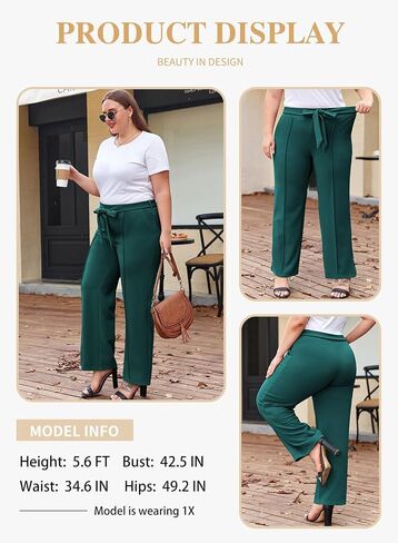 Eytino Plus Size Pants for Women Casual High Waisted Tie Knot Loose Work Pant Lounge Trousers with Pockets(1X-5X) in Saudi Arabia