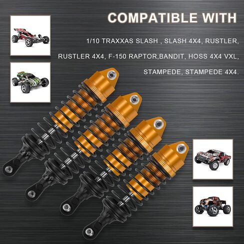 OGUNKE RC 4 قطع من الصدمات الأمامية والخلفية من الألومنيوم RC لشاحنة 1/10 RC Traxxas Slash 2WD/4x4 صدمات Rustler 4X4 صدمات Stampede 4X4 صدمات Hoss 4X4 استبدال 5862 (أزرق) in Kuwait