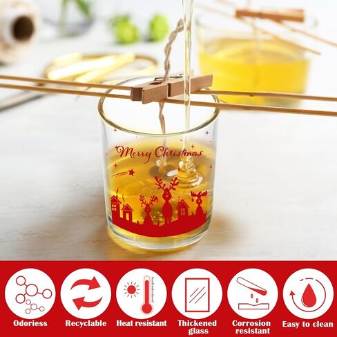 10 Pcs Christmas Glass Candle Jars Empty Containers Bulk 7 oz Glass Jars with Cork Lids Tins for Candle Making Storing Biscuits Tea Party Favors(Christmas) in Kuwait